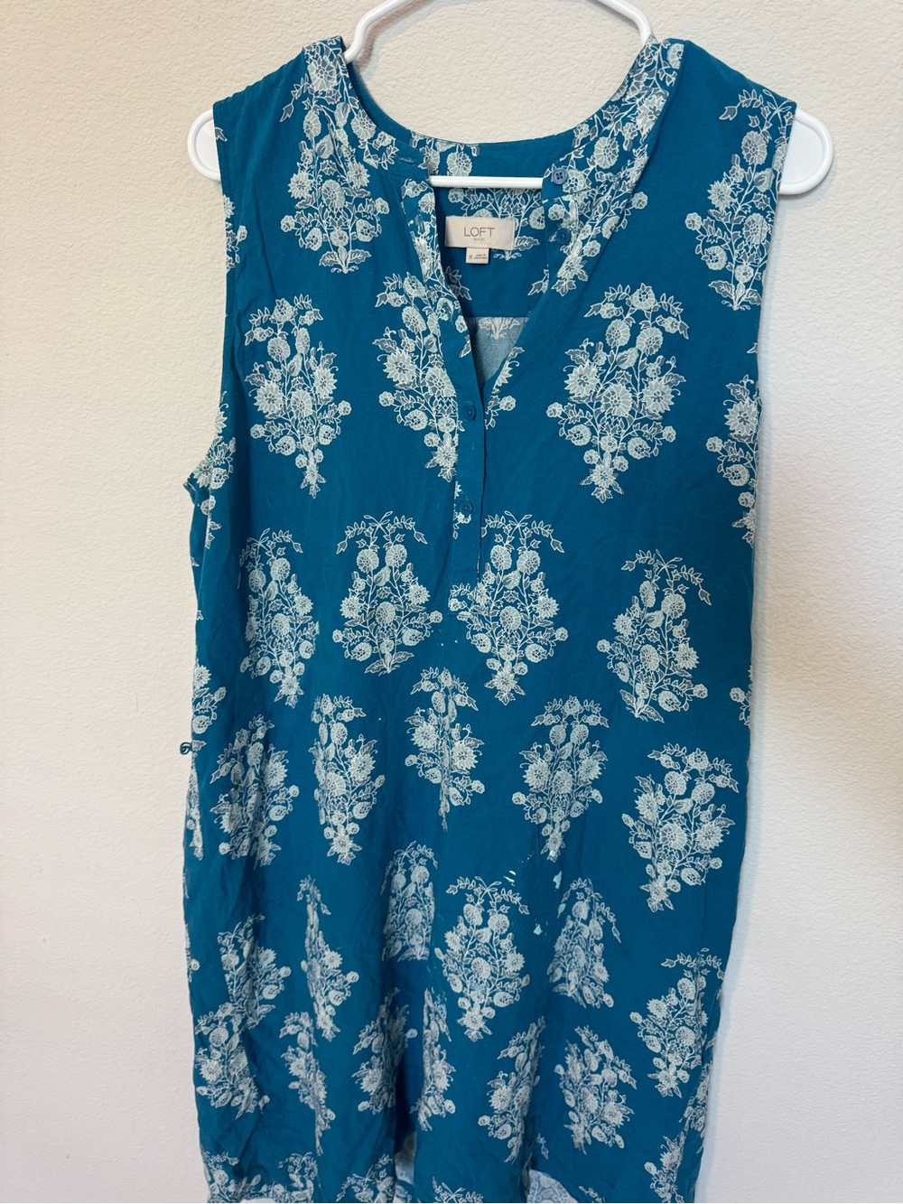 LOFT Teal Floral Sleeveless Midi Dress